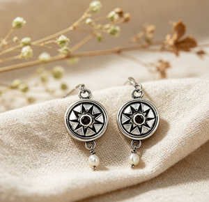 Art Palace Tibetan <b>Silver</b> Star Drop Earrings with Zircon and Imitation Pearl Vintage Women's Jewelry - Product Image 1