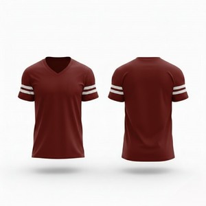 เสื้อเบสบอลคอวีสำหรับผู้ชาย แขนสั้น สีมารูน ผ้าโพลีเอสเตอร์ระบายอากาศได้ดี ทรงปกติ เหมาะสำหรับทุกฤดูกาล - Product Image 1