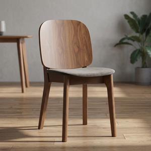 Modern Midcentury <b>Dining</b> <b>Chair</b> with Curved Walnut Backrest and Olive Green Upholstered Seat for Minimalist <b>Dining</b> Room - Product Image 1