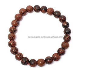 Gemstone 8mm Mahogany Obsidian Beaded <b>Bracelet</b> Semi-Precious Crystal Quartz Gemstones <b>Chakra</b> Crafted Mascot Style - Product Image 1