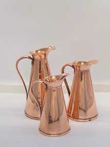 Hammered Copper Pitcher with Lid Curved Handle Cylindrical Body Decorative Bands Traditional Handcrafted <b>Jug</b> Elegant Water - Product Image 5