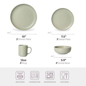 Set di Stoviglie in Gres da 12 Pezzi, Adatto per Microonde e Lavastoviglie, Piatti e Ciotole Non Tossici, Design Impilabile - Product Image 3