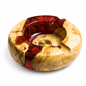 Cenicero Redondo de Madera de Lujo con Incrustaciones de Resina Roja, Cenicero Moderno Hecho a Mano para Cigarros, Portátil y Personalizable - Product Image 1