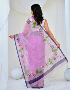 Sari traditionnel d'automne en coton mélangé Kota Doria, imprimé floral à la main, réversible et infroissable, pour femme, avec chemisier non cousu - Product Image 6