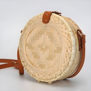 <b>White</b> bamboo <b>bags</b> <b>hand</b> weaving waffle shoulder <b>bag</b> cosmetic accessories storage for ladies - Product Image 3
