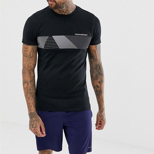 T-shirt à manches courtes pour homme, imprimé géométrique noir, coupe ajustée, séchage rapide, jersey sportif, col rond - Product Image 3