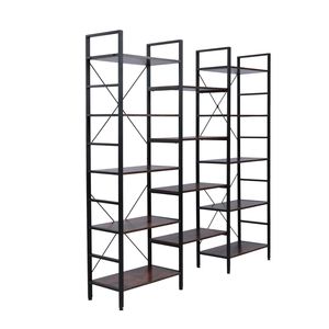 Libreria Industriale Vintage Francese a 5 Ripiani in Legno e Metallo, Scaffale Triplo Largo Aperto, Grande Etagere - Product Image 6