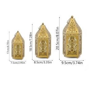 Ensemble de lanternes marocaines en métal vert olive rustique avec des découpes florales complexes, porte-bougies décoratifs pour la décoration du Ramadan - Product Image 3