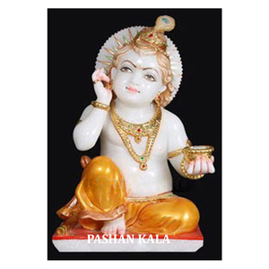 Estatua de Krishna en Posición Sentada con Superficie Brillante, Utilizada para Decoración del Hogar, Diseño Clásico Hecho a Mano, Mármol Blanco Natural - Product Image 1