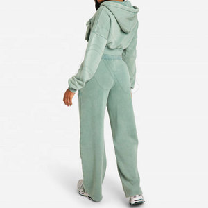Ensemble de survêtement tendance 2 pièces pour femme, 100 % coton, séchage rapide, écologique, avec sweat à capuche et pantalon de jogging, effet délavé, collection Hiver 2026 - Product Image 2