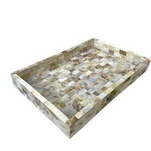 Plateau de service classique en forme de rectangle en bois et incrustation d'os pour plateau de service de table de cuisine à bas prix - Product Image 1