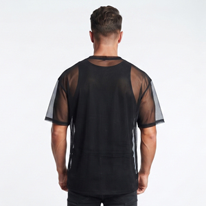 Camiseta de malla transparente con pedrería para hombre, 100% poliéster, de secado rápido, top transparente para verano y playa, camiseta transparente con pedrería para hombre - Product Image 2