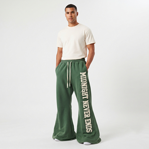 Men's Elastic Waistband <b>Flare</b> Leg <b>Sweatpants</b> Embroidered Letter Print Casual Drawstring Pants Winter Wear 430 GSM Terry Trouser - Product Image 1