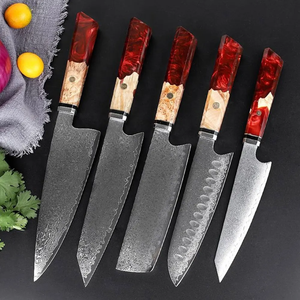 Damascus Steel 67-Layer Knife Set 5 Piece Resin Handle Handmade Sharp Sustainable Chef Knives Ambidextrous Straight Edge - Product Image 6