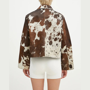 Exoro Apparels High Street Men's Hair-on Leather Cow Print <b>Suede</b> <b>Jacket</b> Stand Collar Slim Fit Winter - Product Image 6