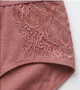 Women's Pink Lace Trim Cotton Spandex Brief <b>Underwear</b> Breathable Knitted Fabric Standard Fit - Product Image 3