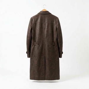 Men's Brown Genuine <b>Leather</b> <b>Trench</b> <b>Coat</b> <b>Long</b> Single Breasted Overcoat with Turn-down Collar - Product Image 6