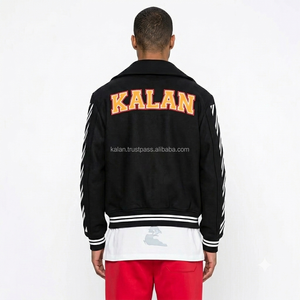 Men's Black Varsity <b>Jacket</b> <b>With</b> Embroidered K Logo Striped Sleeves Turn-down Collar Polyester Shell Satin <b>Lining</b> Autumn <b>Jacket</b> - Product Image 3