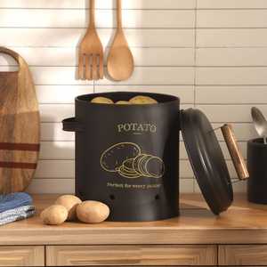 Pot de rangement en métal au design unique avec couvercle en bois pour l'organisation du comptoir de cuisine et la présentation décorative - Product Image 6