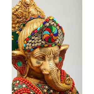 Juego de cuatro estatuas de latón Ganesha musicales de 12 "Esculturas de trabajo con incrustaciones de diseño intrincado - Product Image 1