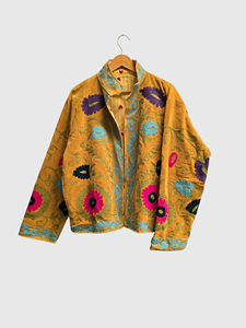 Veste en velours brodée florale à manches longues, taille plus, col mandarin, vêtements d'automne pour femmes - Product Image 3