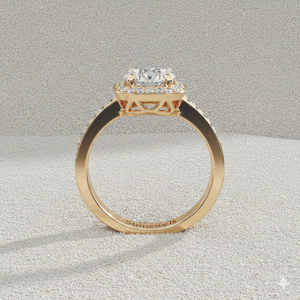 Anillo de Compromiso con Corte Diamante y Halo, Estilo Vintage, Chapado en Oro Certificado - Product Image 2