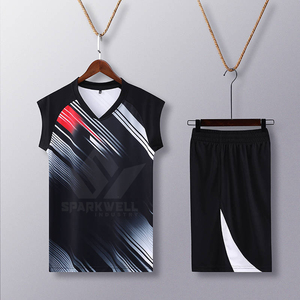 Ensemble de maillots de volley-ball pour femmes, blanc, marine et rose, col en V, sans manches, impression sublimée, polyester respirant, uniforme sportif - Product Image 5