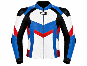 Chaqueta de Motociclismo Deportiva de Cuero con Bloques de Color, Ropa Deportiva con Cierre para Motociclistas, Prenda Exterior para Hombre - Product Image 1