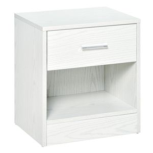 Comodino Moderno Bianco Effetto Legno con Cassetto Portaoggetti per Camera da Letto e Soggiorno - Product Image 1