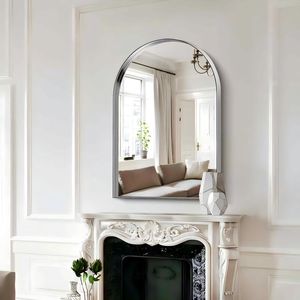 Modern Dresser Wall <b>Mirror</b> 24\" 36\" <b>Silver</b> Arched Bathroom <b>Mirror</b> with Deep <b>Frame</b> Bedr Decor Metal Wall Mounted - Product Image 1