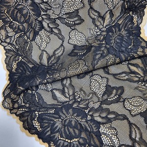 Tela de Encaje Floral Elástica Negra Ligera de Nailon y Spandex de 23 cm de Ancho para Ropa Interior, Calidad Premium Coreana para Bodas - Product Image 1