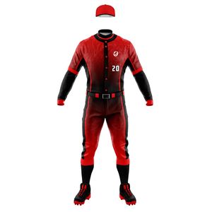 <b>Red</b> Black Baseball Kit for Men Full Uniform Button Down Jersey Pants <b>Belt</b> Breathable Lightweight Athletic Team Tournament Sports - Product Image 1