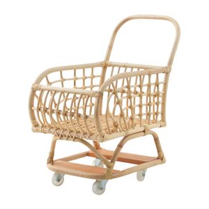 Chariot de courses en rotin de haute qualité pour enfants, chariot de jeu en osier avec roues, jouet d'imitation pour tout-petits, jouet de nurserie - Product Image 1