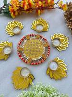 COLLECTION AARNA Décoration de maison festive Art Déco écologique traditionnelle indienne Porte-bougie Rangoli Fleurs artificielles Métal