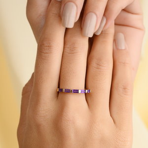 14K Solid Gold Amethyst <b>Dainty</b> Art Deco Band <b>Ring</b> - Product Image 1