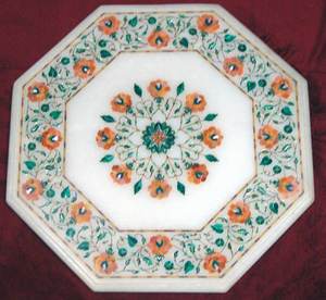 Plateau de table de haute qualité en forme octogonale avec incrustation de marbre blanc exclusif, fabriqué en Inde pour la décoration de la maison - Product Image 6