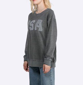 Sudadera Vintage Lavada con Letras USA para Mujer, Oversize, Cuello Redondo, Holgada, Informal, de Algodón y Forro Polar - Product Image 4