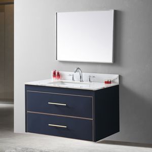 Montary 37 pollici bagno Vanity Top Carrara pietra oro nuovo stile rettangolo sottomontaggio in ceramica lavello 3 rubinetto bagno - Product Image 4