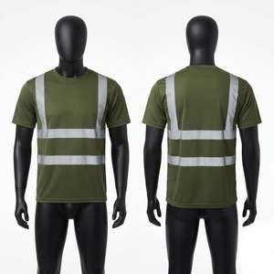 T-shirt de travail pour homme en coton/bambou 220g de qualité supérieure, vert olive, avec bandes réfléchissantes de sécurité sur le devant, logo personnalisé imprimé numériquement, anti-UV - Product Image 1