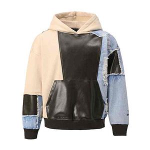 Sweat à capuche unisexe en cuir pour homme, couleur unie, style vintage, en cuir véritable de qualité supérieure, tendance - Product Image 1