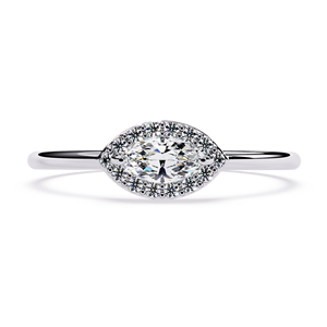 Anillo de compromiso, aniversario o boda de oro de 10k, 14k o 18k para mujer, con diseño clásico en forma de marquesa y diamante talla marquesa. - Product Image 2