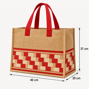 กระเป๋าช้อปปิ้งผ้ากระสอบพิมพ์ลายตามสั่ง ขนาด 40x37x20 ซม. แบบมีฐานขยาย หูหิ้วสีแดง ขายส่ง รับผลิตแบบ OEM แบรนด์ส่วนตัว - Product Image 2