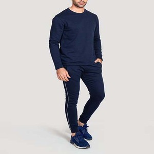 Survêtement bleu marine pour homme, coupe classique, col rond, longueur intégrale, polyester, vêtements d'automne avec poches latérales - Product Image 1