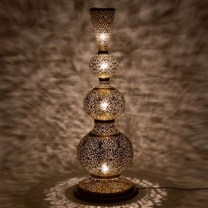 Moroccan table lamp set handmade brass metal filigree desk <b>light</b> oriental gold floor lantern <b>globe</b> teardrop hollow design nights - Product Image 4