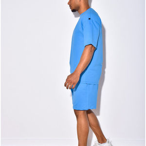 High quality Men's Casual Summer Short Sleeve <b>Knitted</b> Polyester/Cotton Breathable Solid Design T-Shirt Shorts <b>Set</b> - Product Image 2