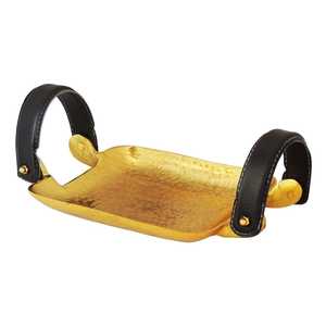 Bandeja Decorativa Moderna de Aluminio de Lujo, Forma Rectangular con Asas de Cuero Negro, Ligera, Portátil, Empaque Individual - Product Image 1
