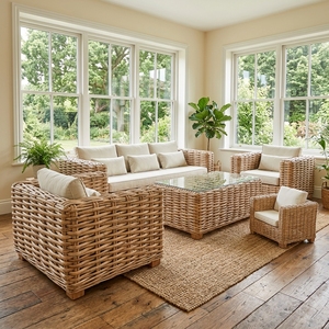 New Modern Minimalist Rattan Living Room Sofa Set Luxury Outdoor Patio Garden Furniture Thick Wicker Lounge Seating Cushions - Product Image 4