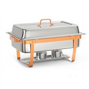 Plat de service rectangulaire moderne avec accent or rose, chauffe-plats pour traiteur, idéal pour mariage, prix usine, ensemble de chauffe-plats en acier inoxydable - Product Image 1