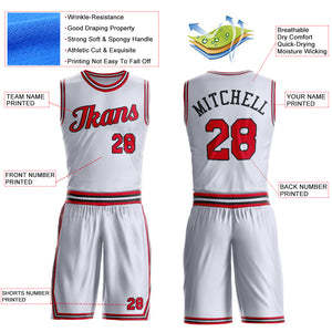 Conjunto de Uniforme de Baloncesto TriPro Sports con Logotipo Personalizado, Blanco con Franjas Rojas, Sin Mangas, Malla de Poliéster/Algodón, Patrón 3D, para Adultos - Product Image 2