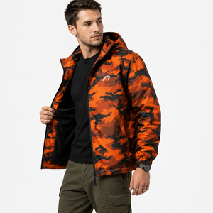 High Quality Men’s Custom Orange <b>Camo</b> Hooded Puffer Men's <b>Jackets</b> Lightweight Outdoor Streetwear Windproof Winter Coat Wholesale - Product Image 4